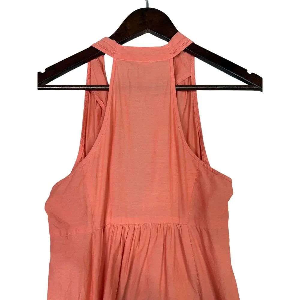 J.Crew Chambray  Sleeveless Halter Tie Front Maxi Dress VNeck Lightweight Salmon